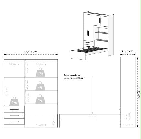 Guarda Roupa Solteiro Com Cama 4 Portas 3 Gavetas