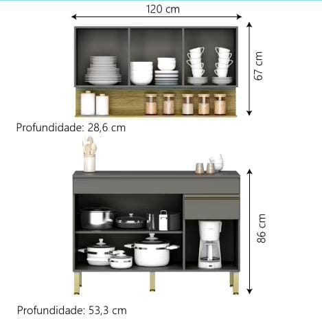 Armário de Cozinha Completa 6 Portas 1 Gaveta 1,20m