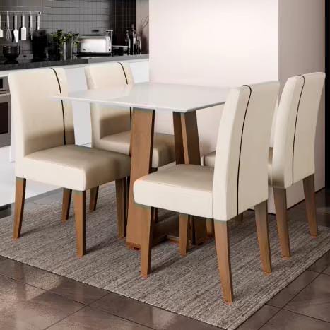 Conjunto de Mesa Sala de Jantar com 4 Cadeiras