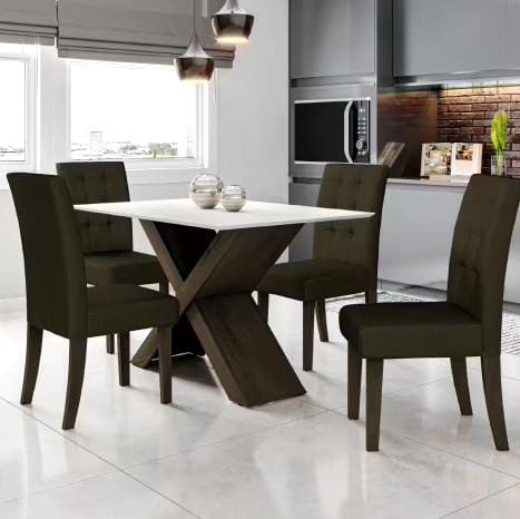 Conjunto Mesa de Jantar 1,35m MDF com 4 Cadeiras