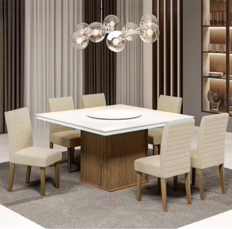 Conjunto de Mesa para Sala de Jantar com 6 Cadeiras